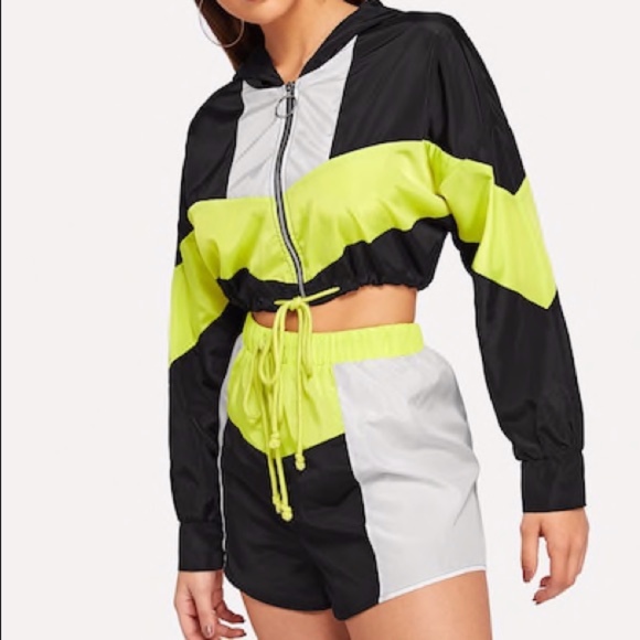 SHEIN Other - Colorblock Hooded Jacket and Shorts Set